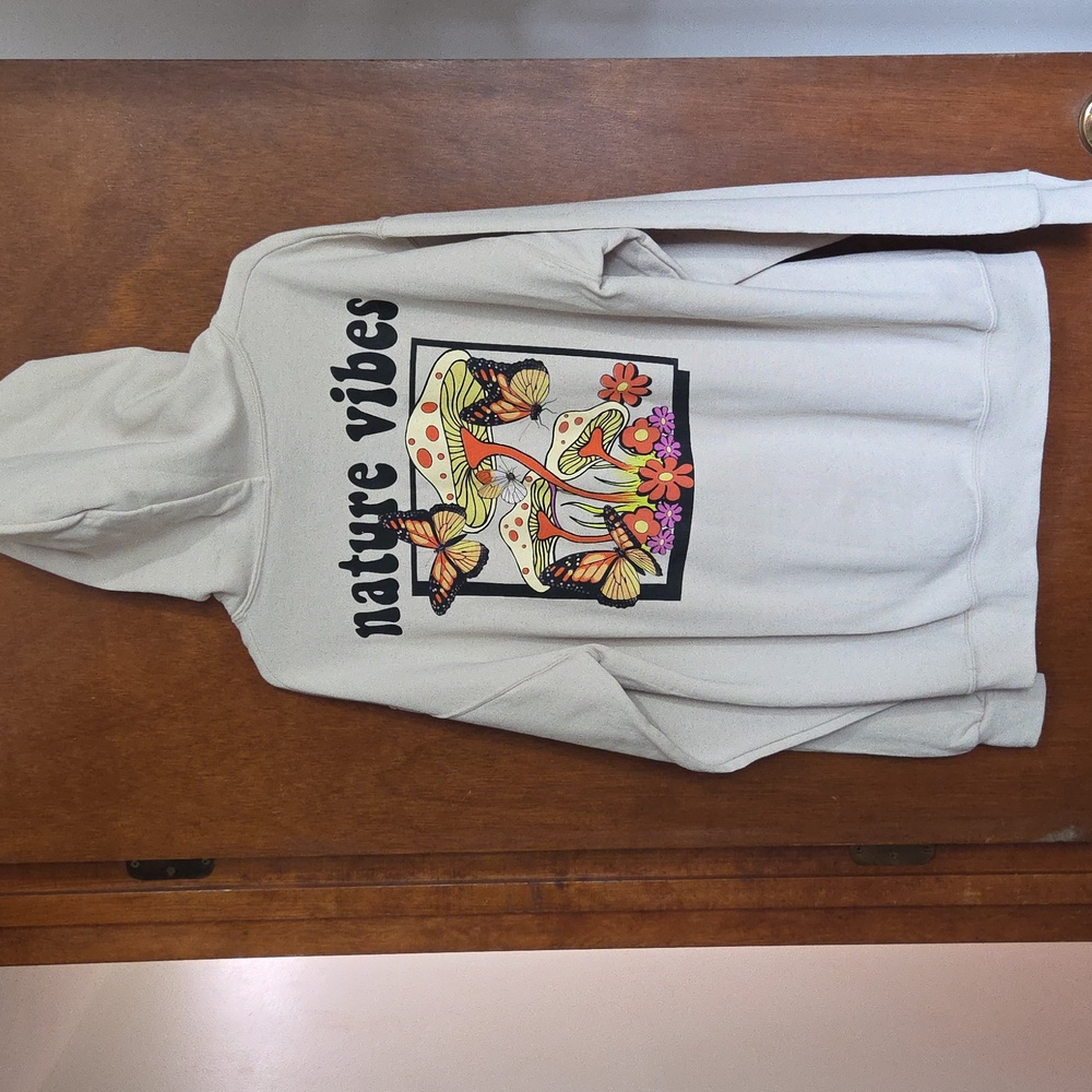 Cream Hoodie with Graphic Design